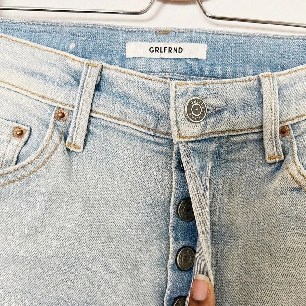 GRLFRND Karolina Button Fly High Rise Straight Leg Raw Hem Jeans